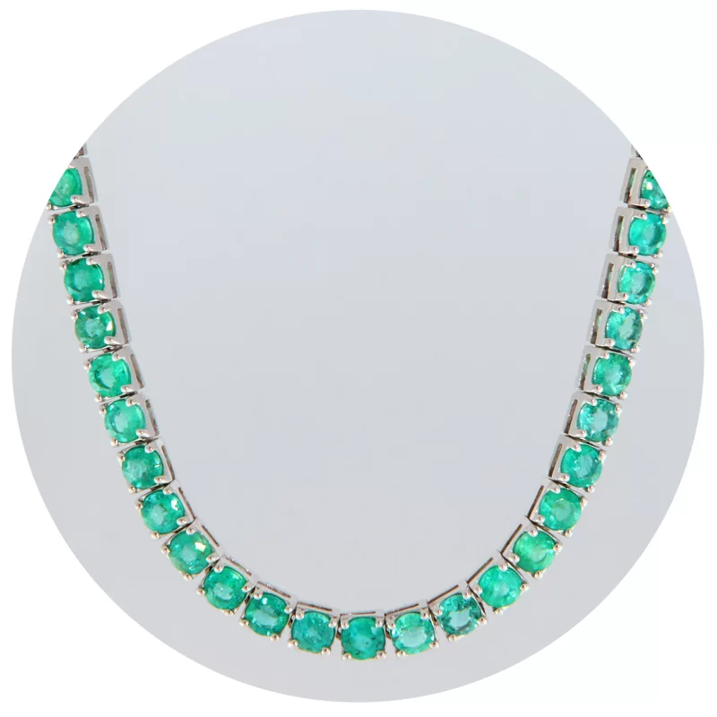 Colier Tennis Aur Alb 14 k Smaralde Naturale - Eleganta Eterna