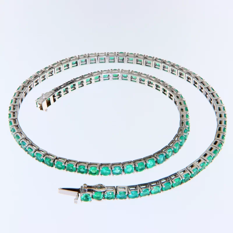 Colier Tennis Aur Alb 14 k Smaralde Naturale - Eleganta Eterna