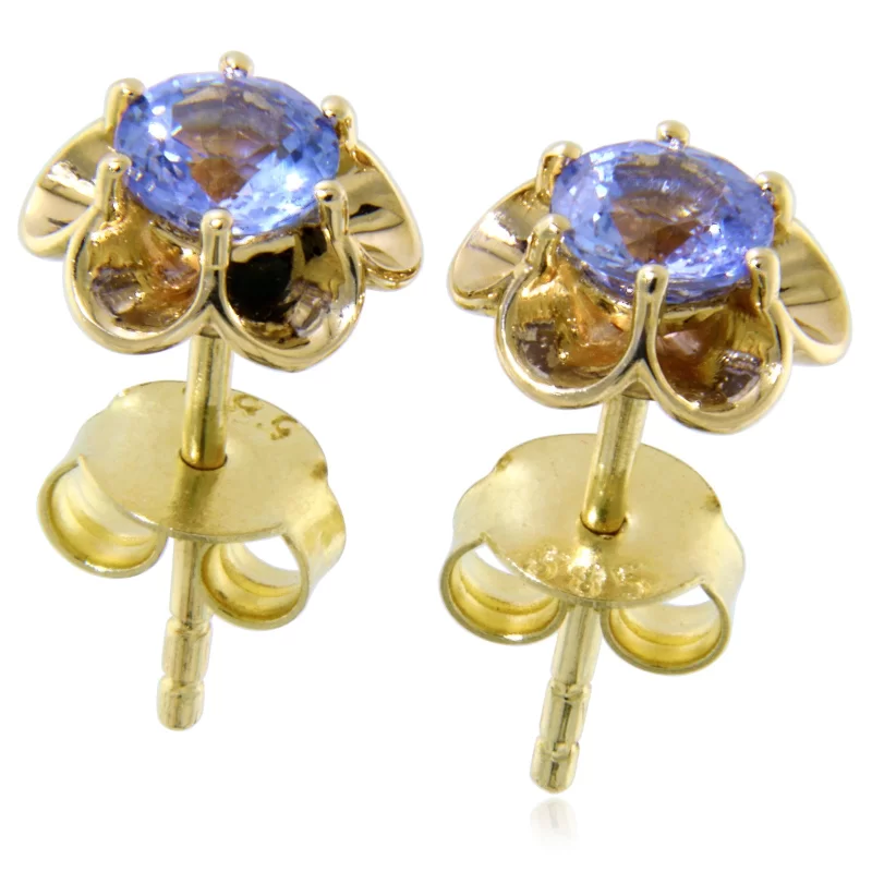 Cercei Stud Aur Galben 14 k Safire Albastre de Ceylon - Eleganta Clasica si Rafinament Regal