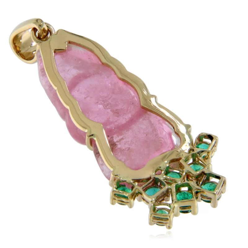 Pandantiv Aur 14 k Turmalina Roz Gravata Manual Smaralde Naturale - Delicate Pink Rabbit