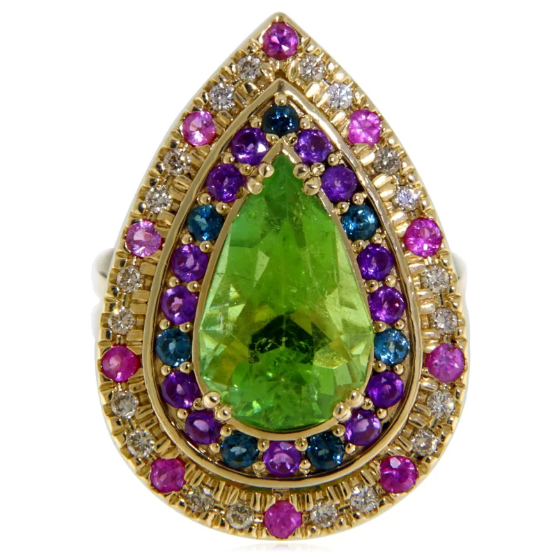 Inel Aur Galben 14k Turmalina Diamante Safire Roz Topaz London Blue Ametist Naturale - Unic si Spectaculos