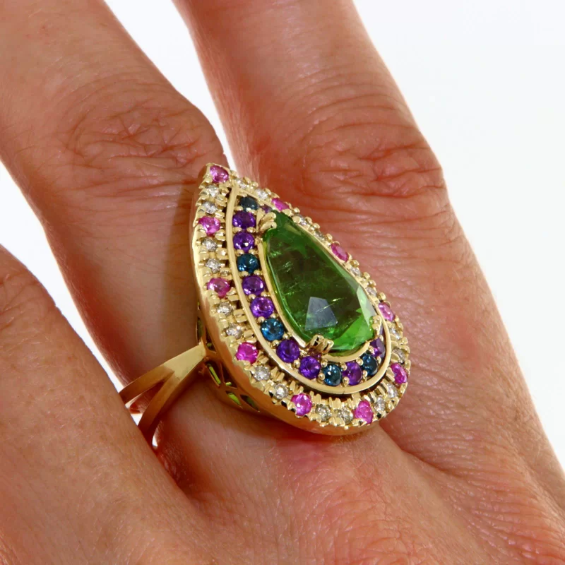 Inel Aur Galben 14k Turmalina Diamante Safire Roz Topaz London Blue Ametist Naturale - Unic si Spectaculos