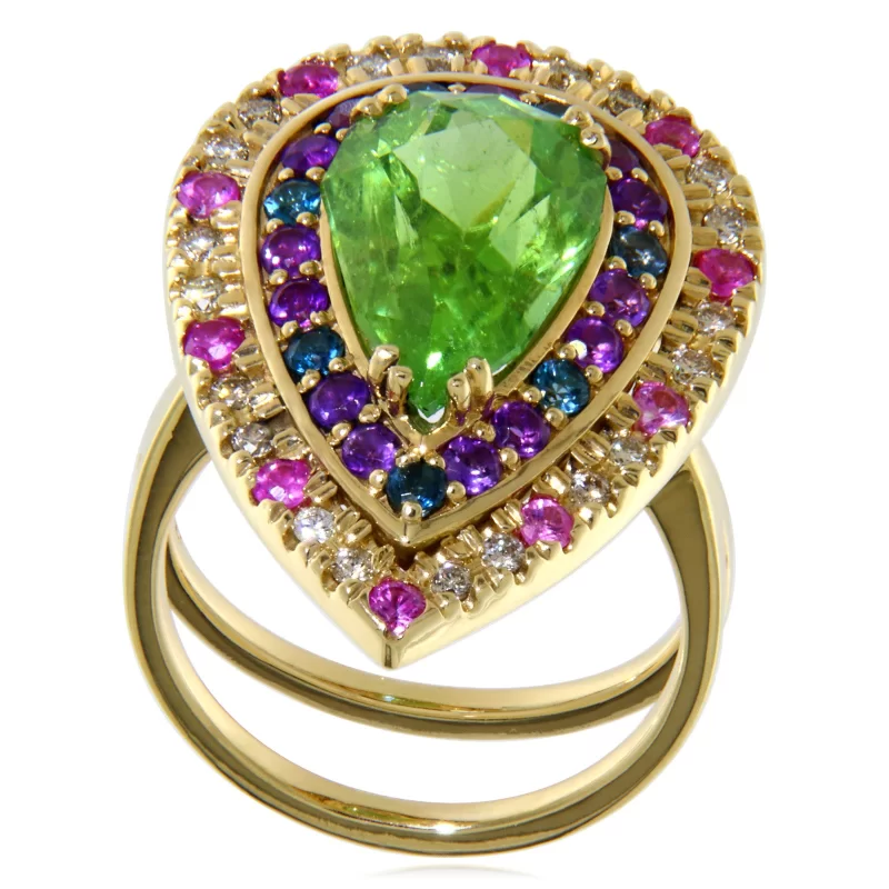 Inel Aur Galben 14k Turmalina Diamante Safire Roz Topaz London Blue Ametist Naturale - Unic si Spectaculos