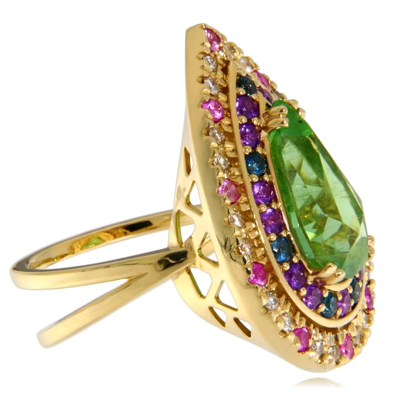 Inel Aur Galben 14k Turmalina Diamante Safire Roz Topaz London Blue Ametist Naturale - Unic si Spectaculos