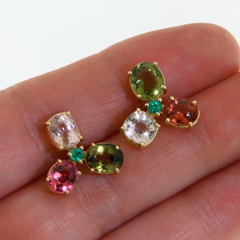 Cercei Stud Aur 14k Turmaline Multicolore Smaralde Naturale - Culoare si Noblete