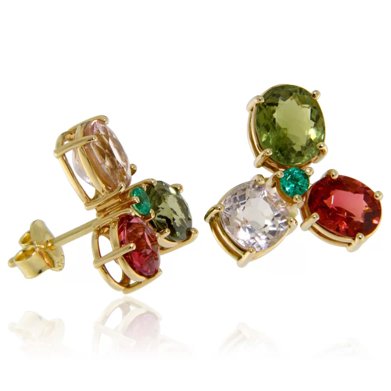 Cercei Stud Aur 14k Turmaline Multicolore Smaralde Naturale - Culoare si Noblete