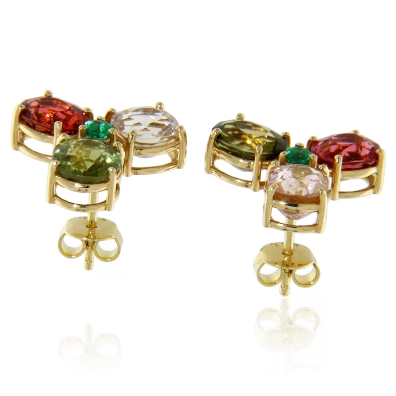 Cercei Stud Aur 14k Turmaline Multicolore Smaralde Naturale - Culoare si Noblete