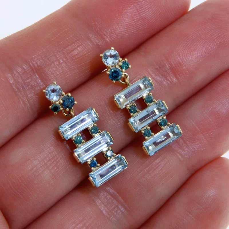 Cercei Aur 14 k Acvamarine Diamante Albastre Naturale - Lux si Feminitate