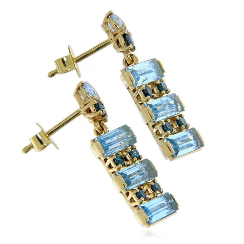 Cercei Aur 14 k Acvamarine Diamante Albastre Naturale - Lux si Feminitate