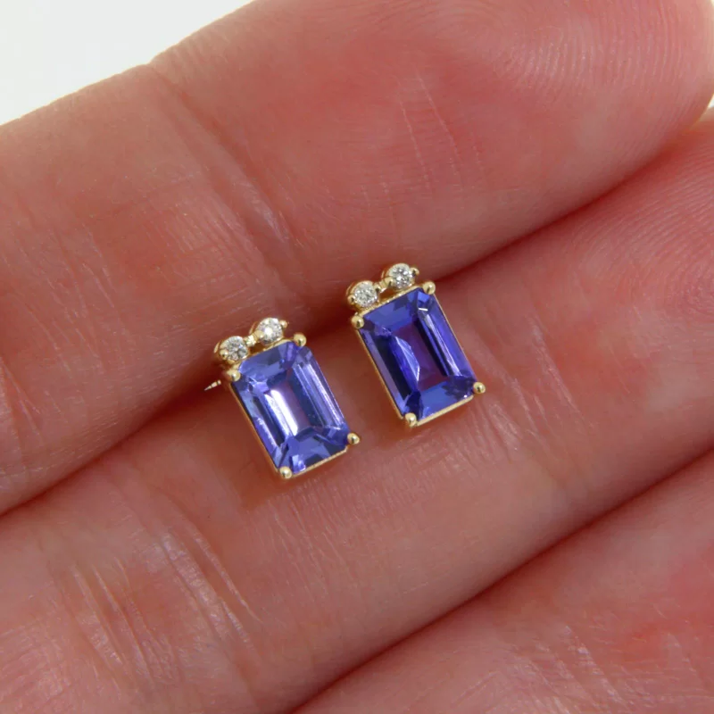 Cercei Stud Aur Galben 14 k Tanzanite Diamante Naturale - Rafinament si Stralucire