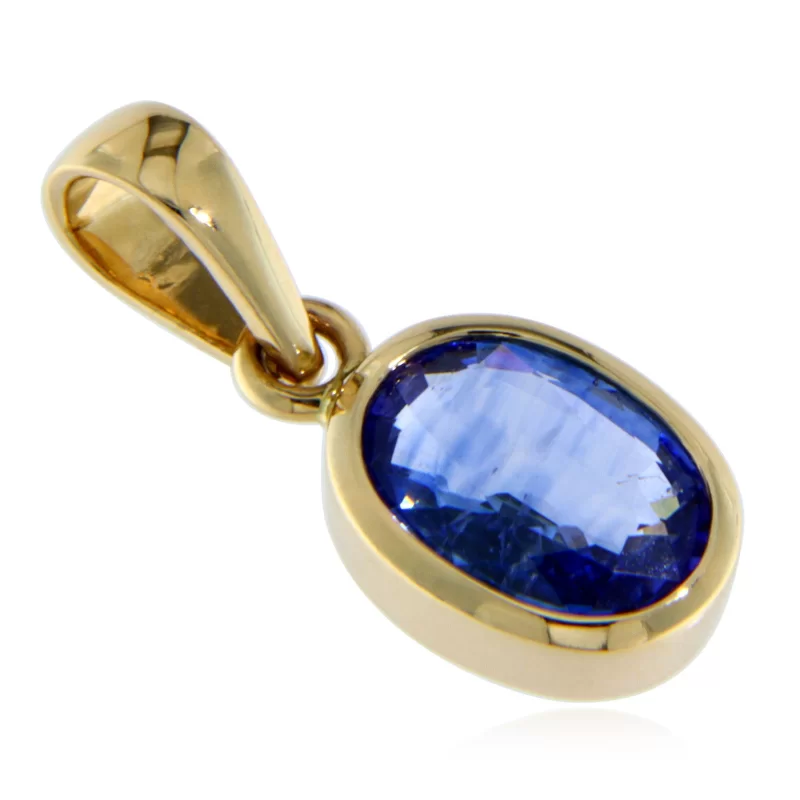 Pandantiv Aur Galben 14k Safir Albastru de Ceylon Natural Oval - Noblete Naturala