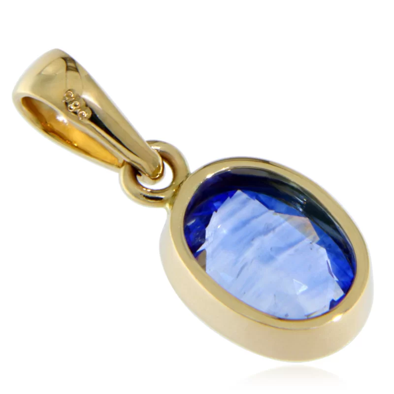 Pandantiv Aur Galben 14k Safir Albastru de Ceylon Natural Oval - Noblete Naturala