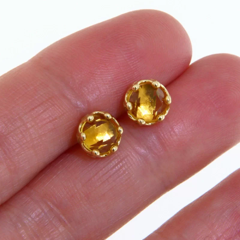 Cercei Stud Aur Galben 14k Citrine Naturale Colectia Miniature Royals - Aur Solar