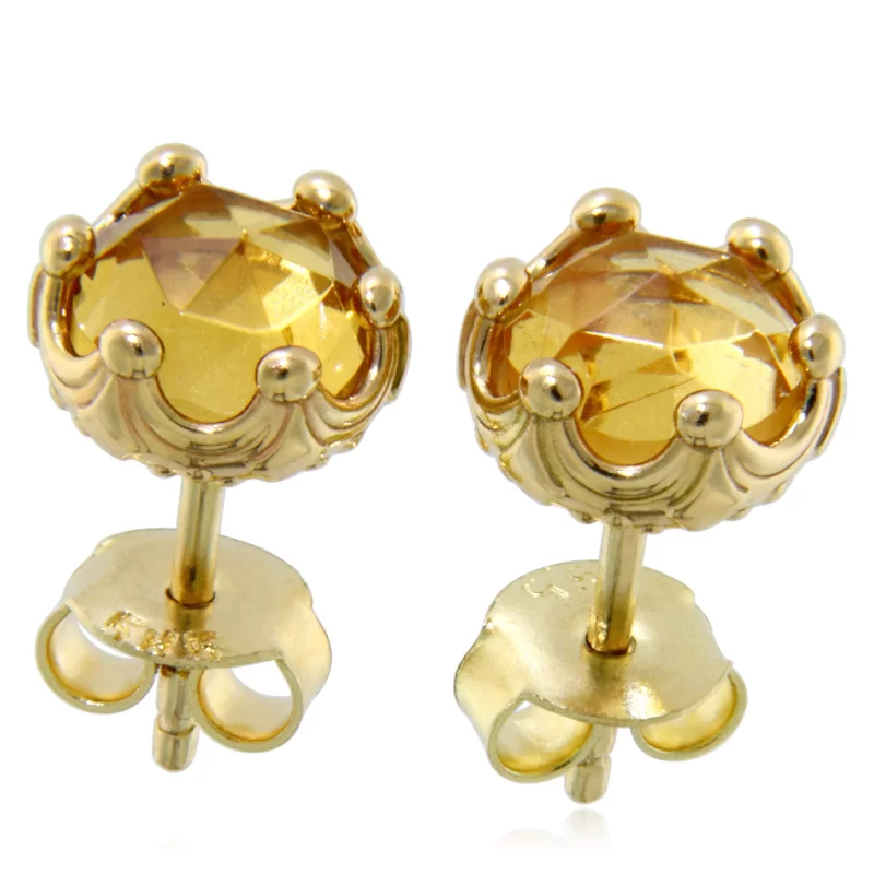 Cercei Stud Aur Galben 14k Citrine Naturale Colectia Miniature Royals - Aur Solar