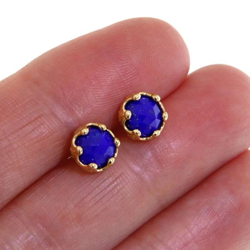 Cercei Stud Aur Galben 14k Lapis Lazuli  Natural Colectia Miniature Royals - Profunzime si Rafinament