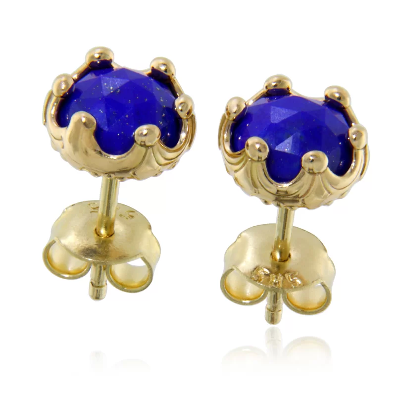 Cercei Stud Aur Galben 14k Lapis Lazuli  Natural Colectia Miniature Royals - Profunzime si Rafinament