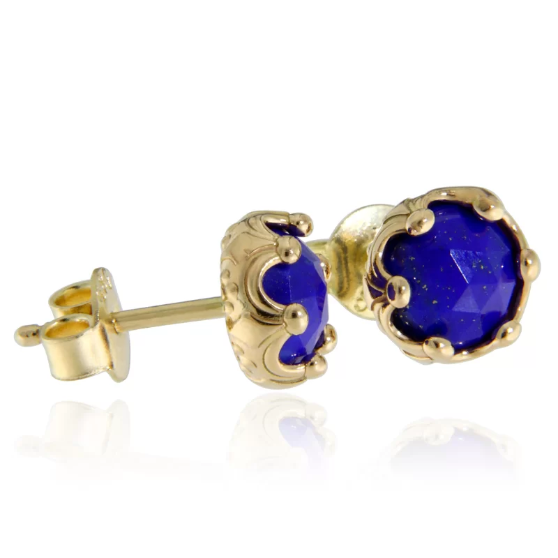 Cercei Stud Aur Galben 14k Lapis Lazuli  Natural Colectia Miniature Royals - Profunzime si Rafinament
