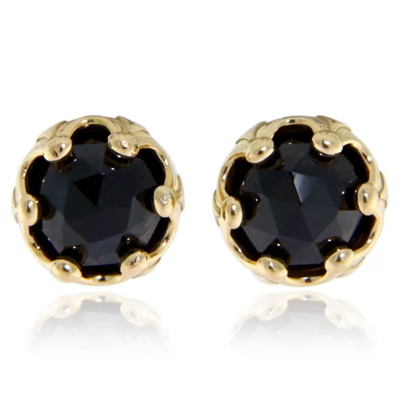 Cercei Stud Aur Galben 14k Spinel Negru Natural Colectia Miniature Royals - Eleganta Magnetica