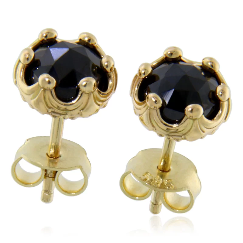 Cercei Stud Aur Galben 14k Spinel Negru Natural Colectia Miniature Royals - Eleganta Magnetica
