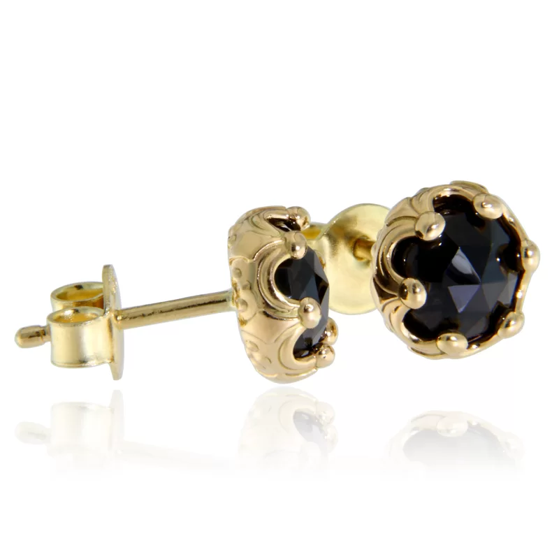 Cercei Stud Aur Galben 14k Spinel Negru Natural Colectia Miniature Royals - Eleganta Magnetica