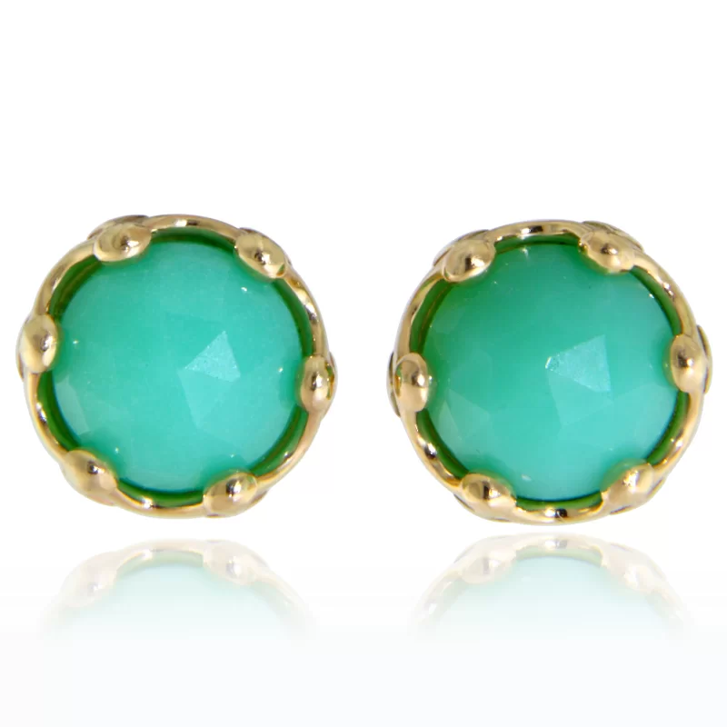Cercei Stud Aur 14k Crisopraz Natural Colectia Miniature Royals - Prospetime Nobila