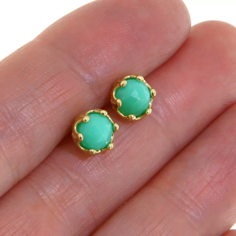 Cercei Stud Aur 14k Crisopraz Natural Colectia Miniature Royals - Prospetime Nobila