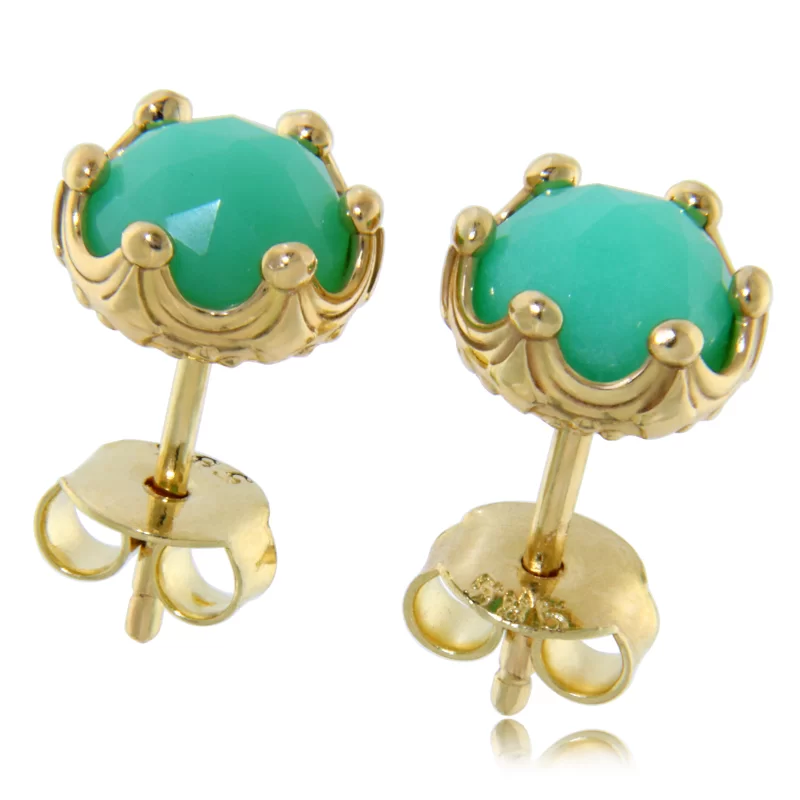 Cercei Stud Aur 14k Crisopraz Natural Colectia Miniature Royals - Prospetime Nobila