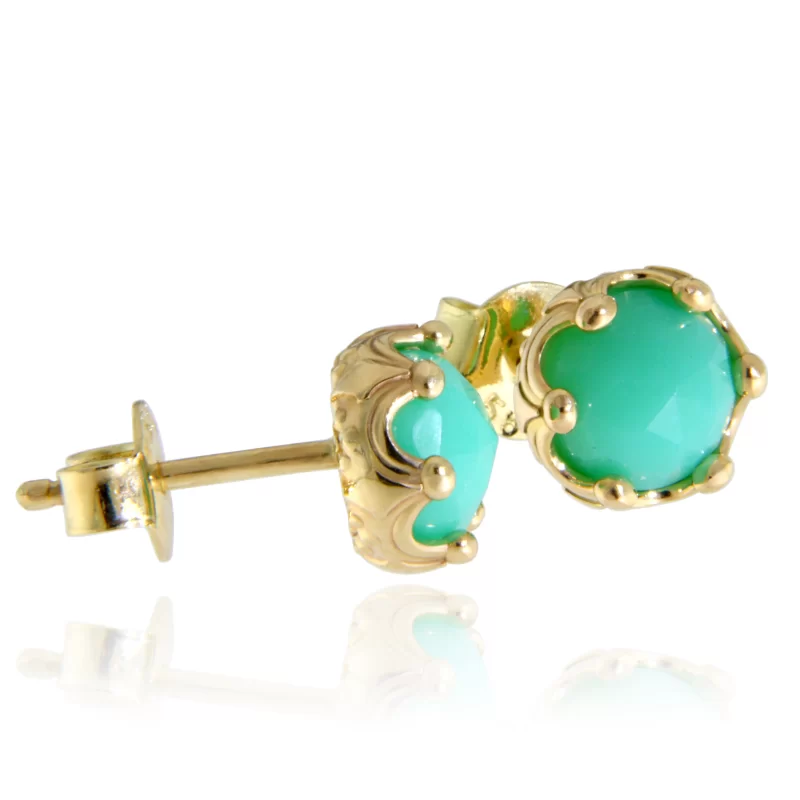 Cercei Stud Aur 14k Crisopraz Natural Colectia Miniature Royals - Prospetime Nobila