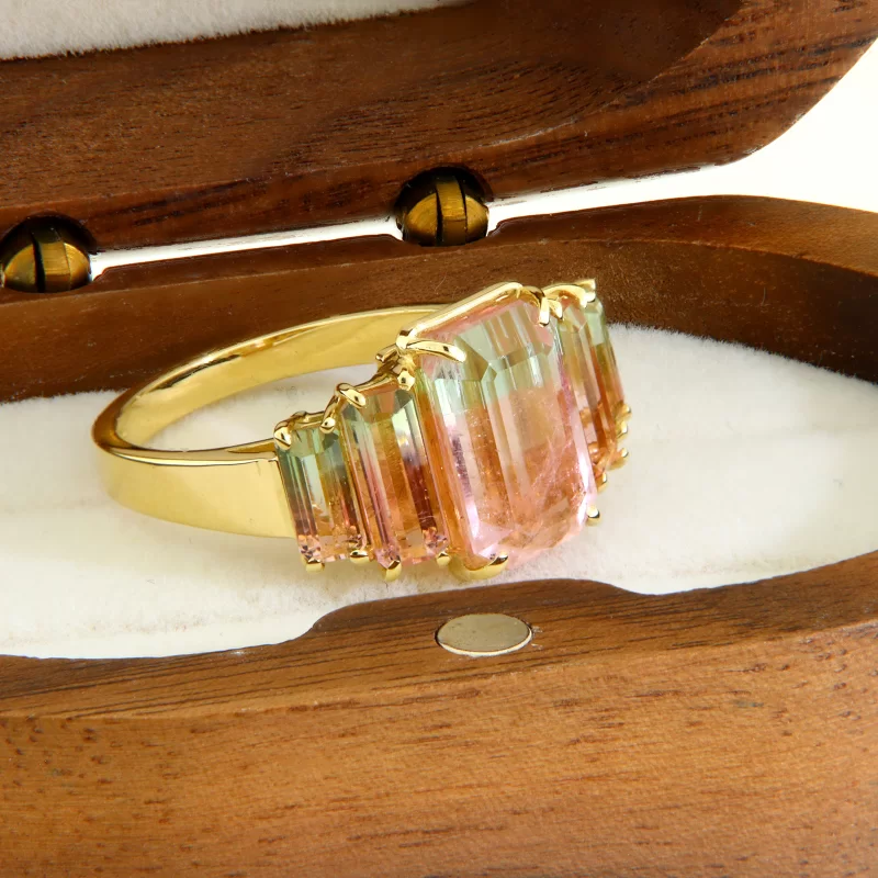 Inel Aur Galben 14k Turmalina Bicolora Watermelon - Contrast Vibrant
