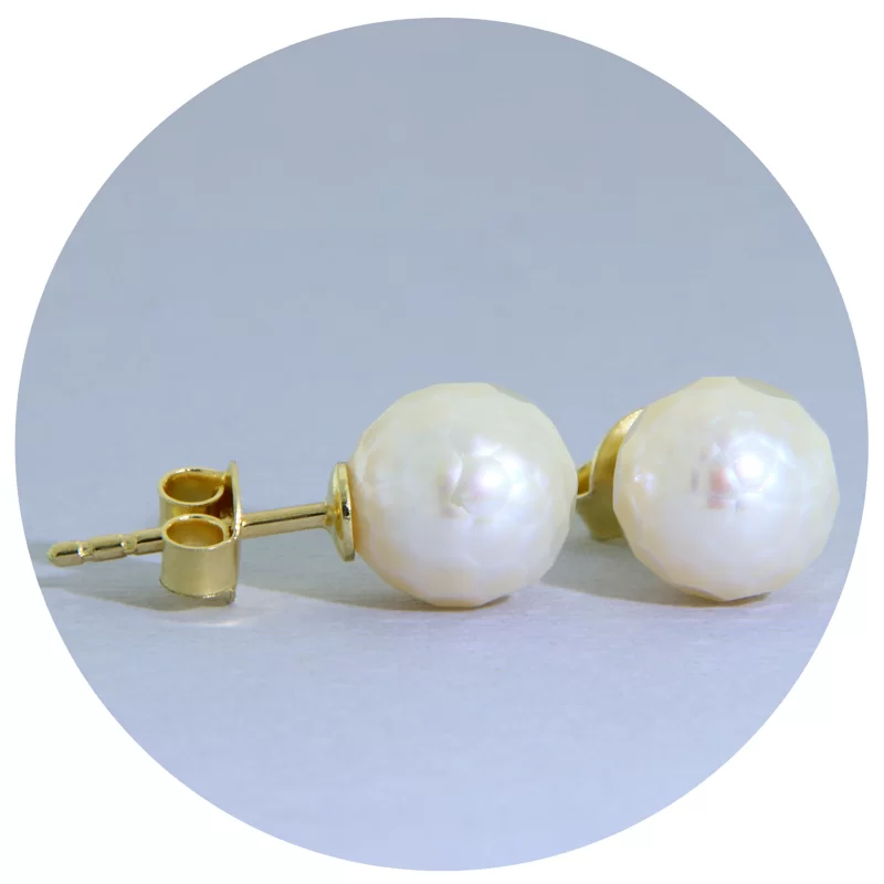  Cercei Stud Surub Aur Galben 14K Perle Naturale de Cultura cu Efect de Fatetare - Textura Unica