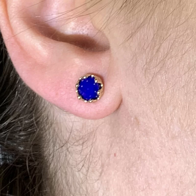 Cercei Stud Aur Galben 14k Lapis Lazuli  Natural Colectia Miniature Royals - Profunzime si Rafinament