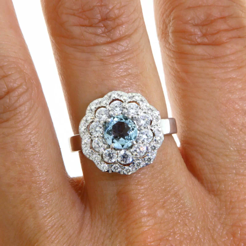  Inel Aur Alb 14k Acvamarin Diamante Naturale - Eleganta Subtila