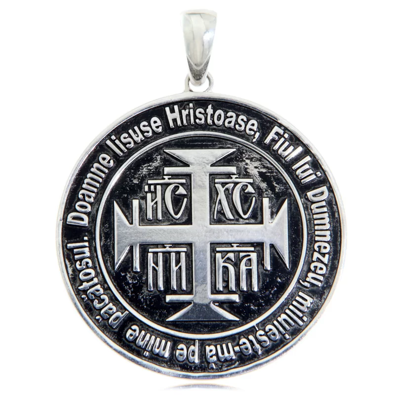  Pandantiv 3.5 cm Argint 925 Hristos - XP (Chi-Rho) Inceputul si Sfarsitul - IC XC NI KA Iisus Hristos Invinge cu Rugaciunea Inimii