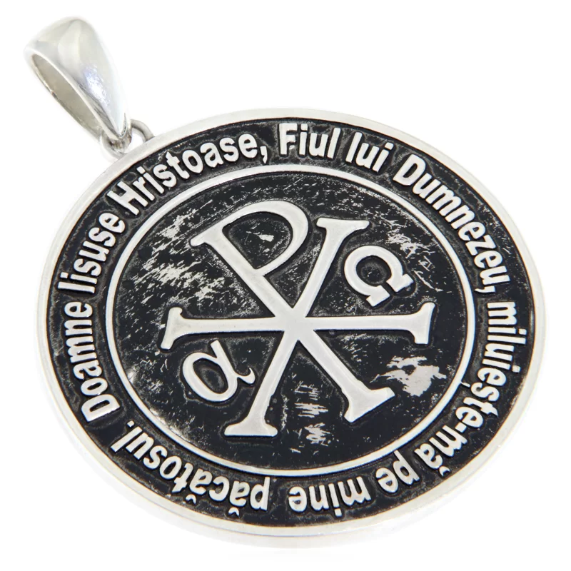  Pandantiv 3.5 cm Argint 925 Hristos - XP (Chi-Rho) Inceputul si Sfarsitul - IC XC NI KA Iisus Hristos Invinge cu Rugaciunea Inimii