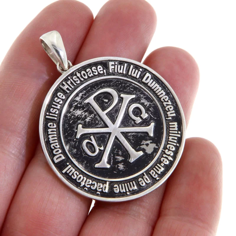  Pandantiv 3.5 cm Argint 925 Hristos - XP (Chi-Rho) Inceputul si Sfarsitul - IC XC NI KA Iisus Hristos Invinge cu Rugaciunea Inimii