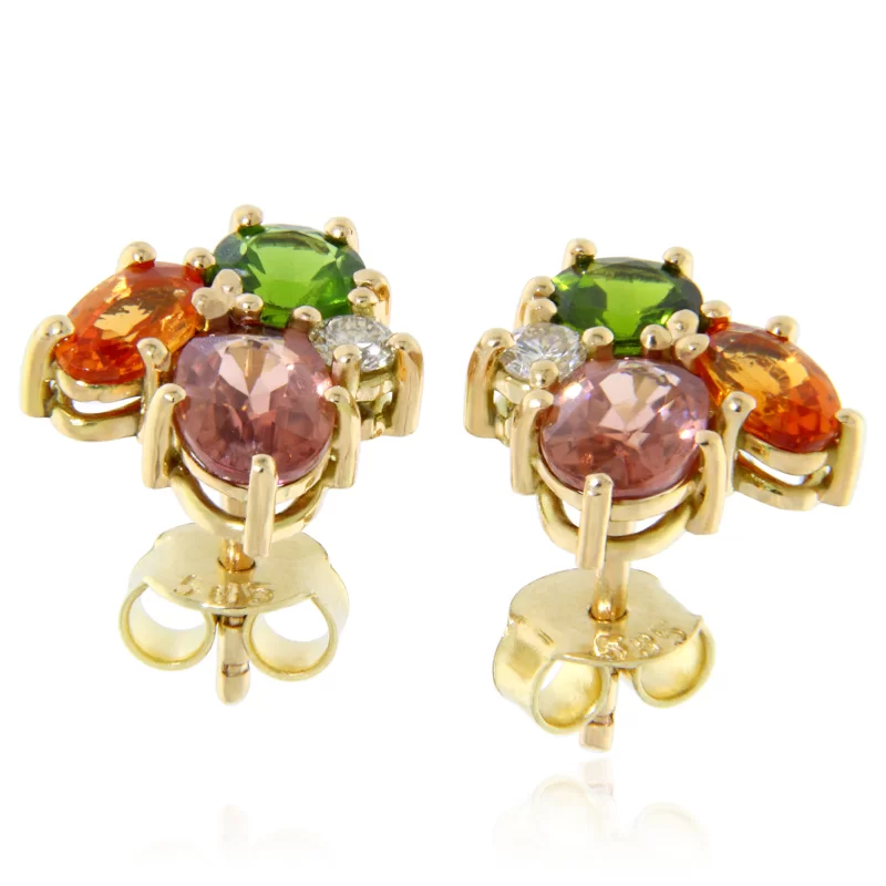 Cercei Aur 14k Crom Diopsid Safir Orange Zircon Diamante Naturale