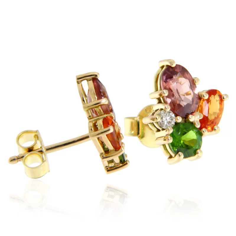 Cercei Aur 14k Crom Diopsid Safir Orange Zircon Diamante Naturale