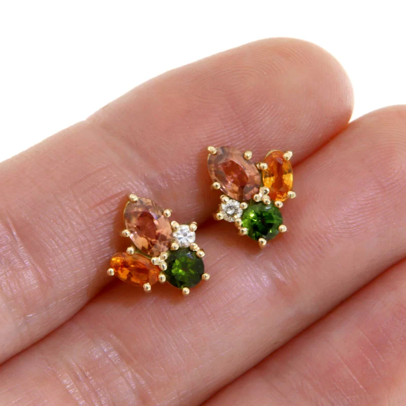 Cercei Aur 14k Crom Diopsid Safir Orange Zircon Diamante Naturale