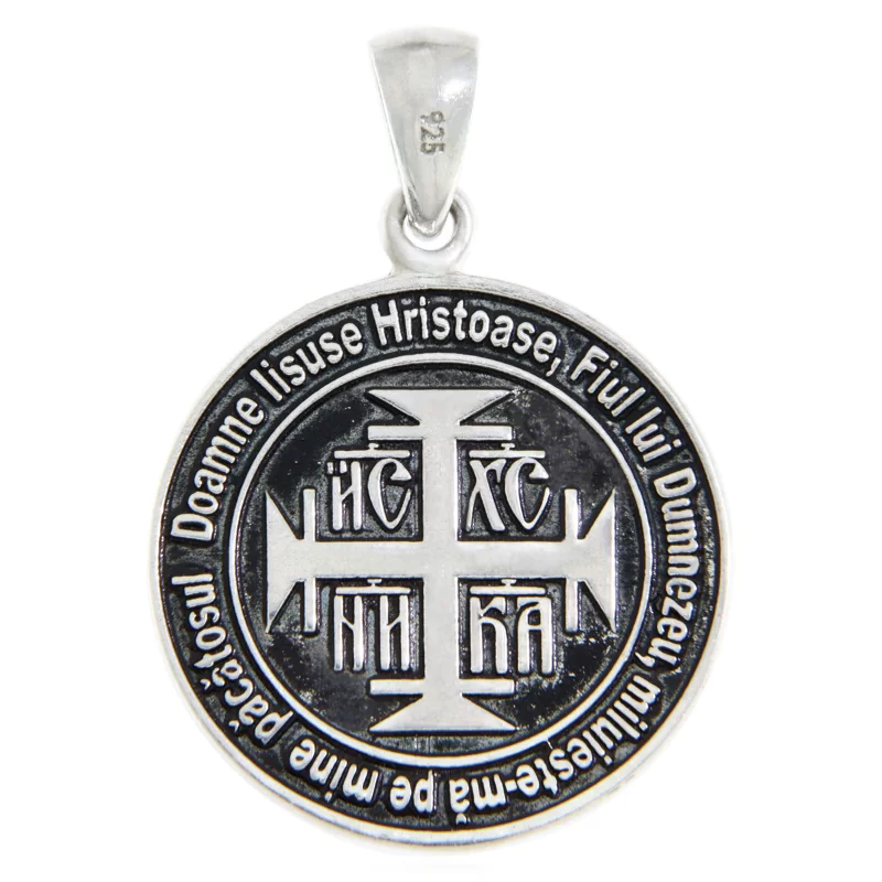 Pandantiv 2 cm Argint 925 - IC XC NI KA Iisus Hristos Invinge cu Rugaciunea Inimii