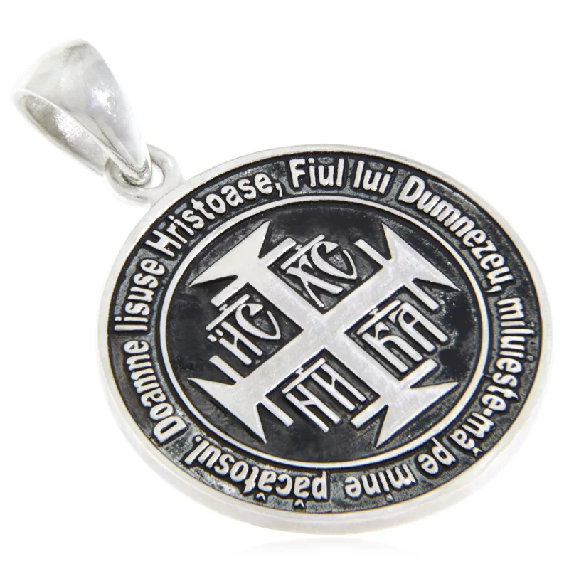 Pandantiv 2 cm Argint 925 - IC XC NI KA Iisus Hristos Invinge cu Rugaciunea Inimii
