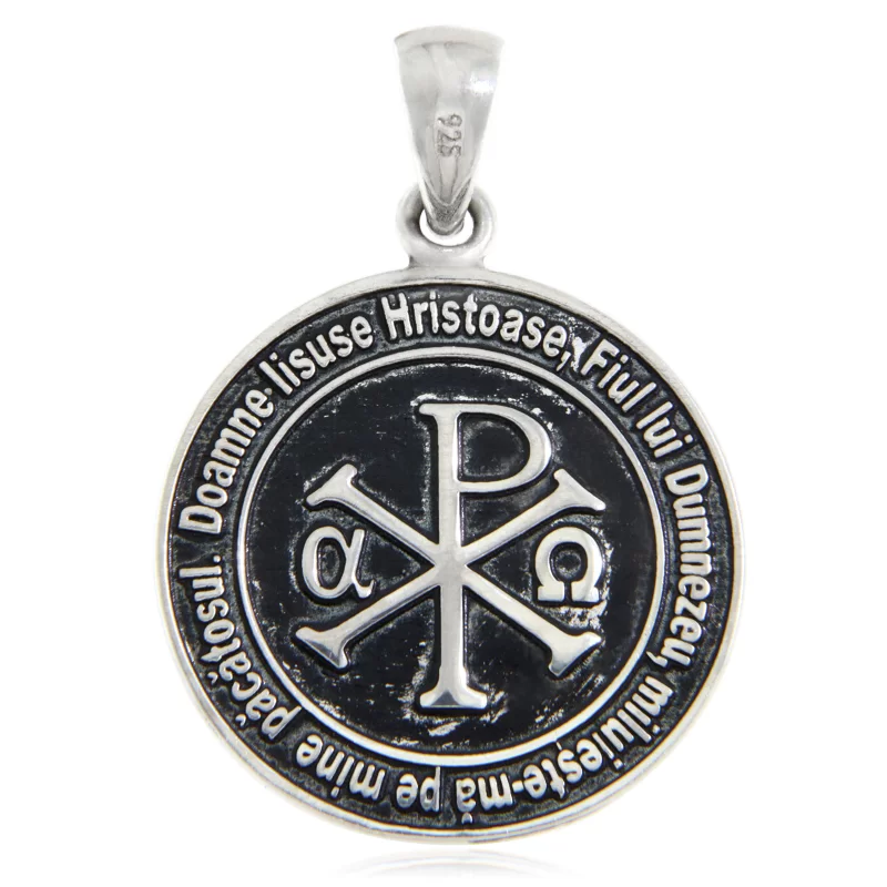 Pandantiv 2 cm Argint 925 Hristos - XP (Chi-Rho) Inceputul si Sfarsitul cu Rugaciunea Inimii