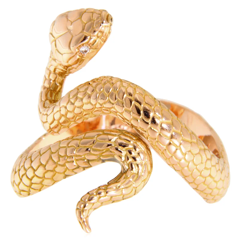  Inel Aur Roz 14 k Diamante Naturale - Snake Sarpe - Elegant, Fluid