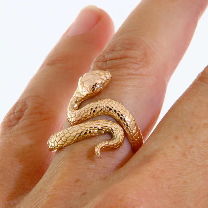  Inel Aur Roz 14 k Diamante Naturale - Snake Sarpe - Elegant, Fluid