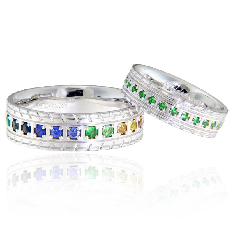 Verighete Eternity Aur Alb 14 k Granate Tsavorit Safire Multicolore