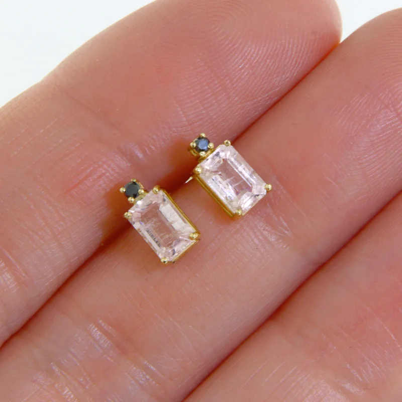 Cercei Aur 14k Morganite Diamante Negre Naturale - Eleganta si Contrast