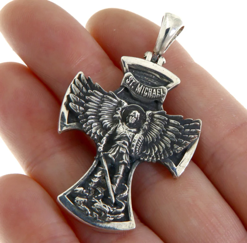 Pandantiv argint 925 Cruce Arhanghelul Mihail - Scut Spiritual