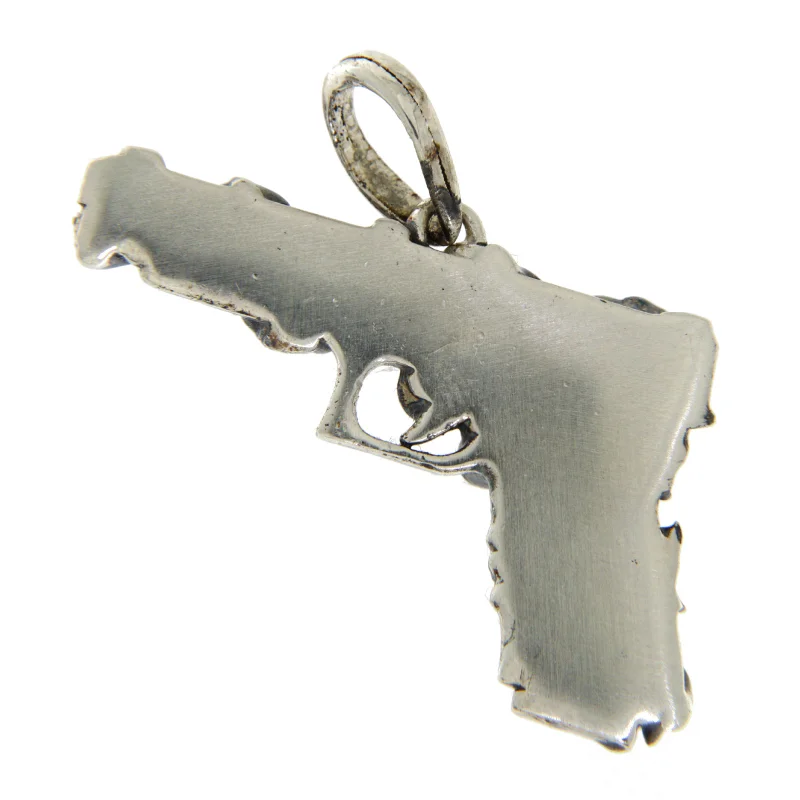 Pandantiv Argint 925 Pistol Vintage cu Trandafiri – Contrast între Forță și Eleganță
