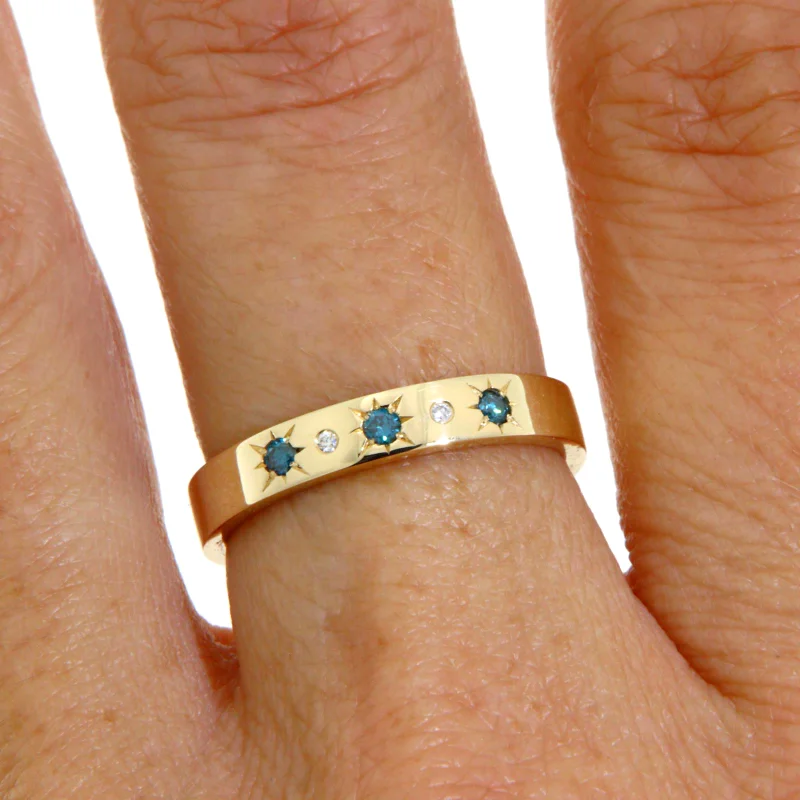  Verigheta Aur 14k Diamante Albe si Albastre Naturale - Design Reversibil cu Doua Fete