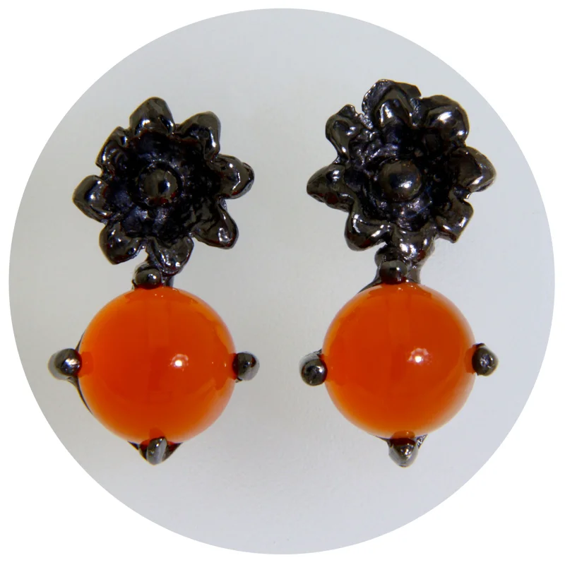  Cercei Stud Argint 925 Rodiu Negru Carneol Natural - Contrast Vibrant