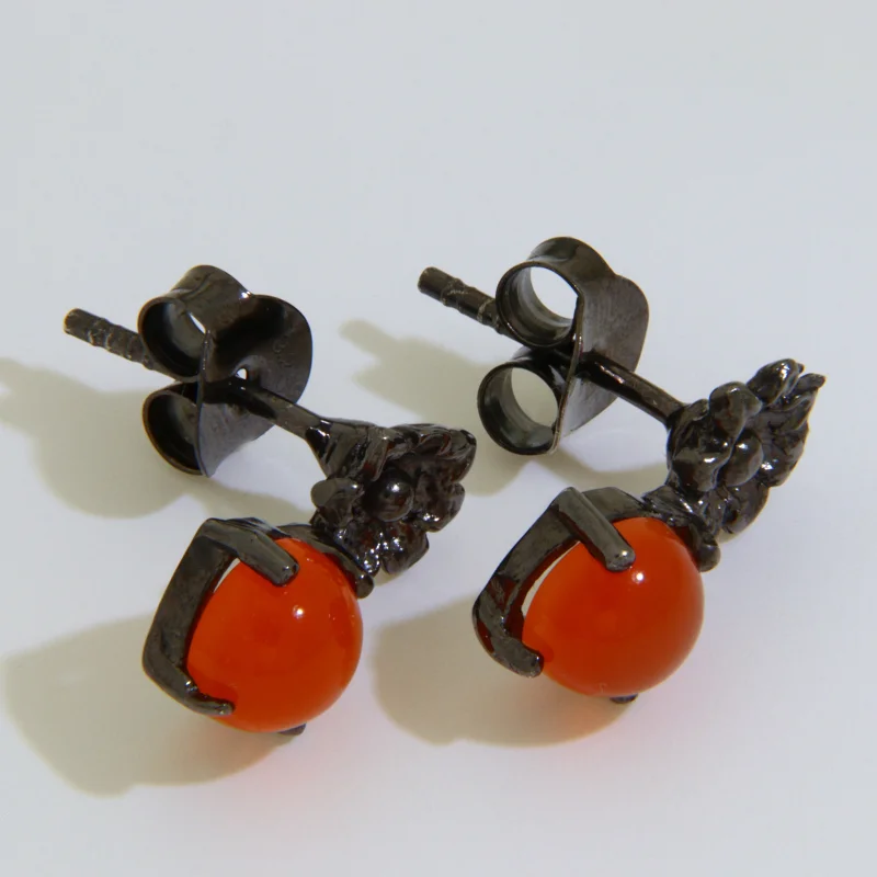  Cercei Stud Argint 925 Rodiu Negru Carneol Natural - Contrast Vibrant
